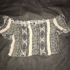 Aztec tight fitting cropped off the shoulder top